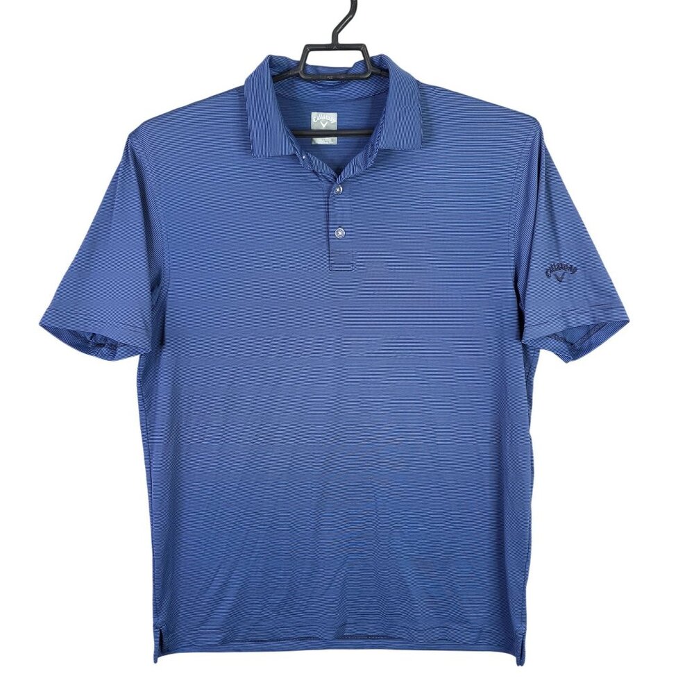 Mens Callaway Blue Striped Opti Dri Polo Shirt Short Sleeve Polyester Stretch L